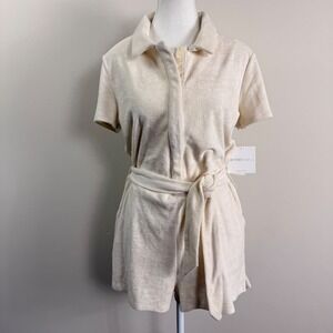 Beyond Yoga Tropez Romper Pistachio Cream Terry Cloth Short Sleeve Belted M NEW